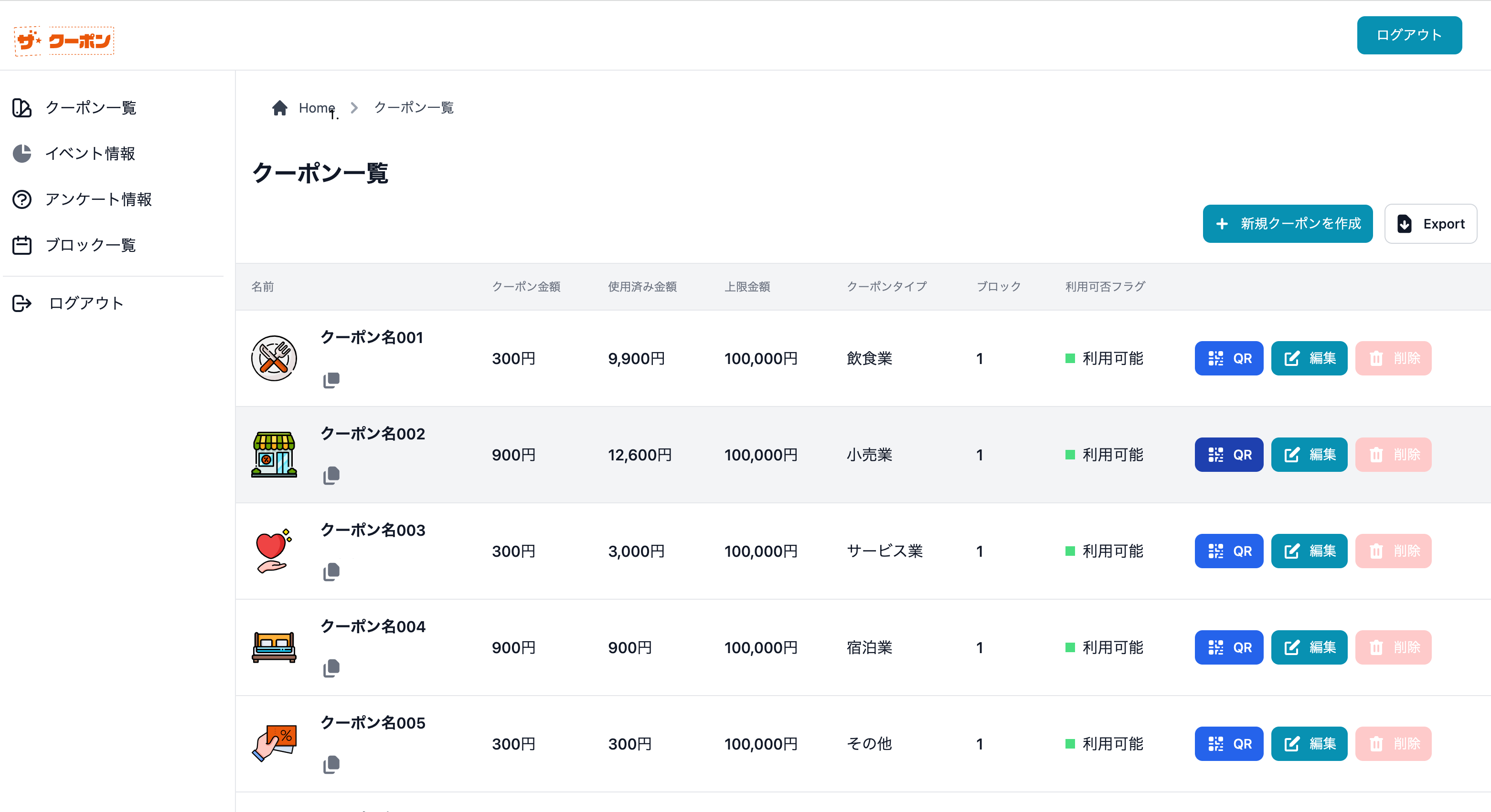 「ザ・クーポン」LINEアプリ管理画面
